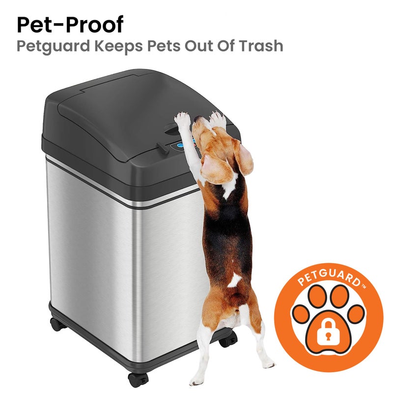 iTouchless Glide 8 Gallon Locking Lid Sensor Trash Can with Wheels and Odor Filter, 30 Liter Stainless Steel Rolling Kitchen Garbage Bin, Powered by Battery or AC Adapter Not Included - Image 4